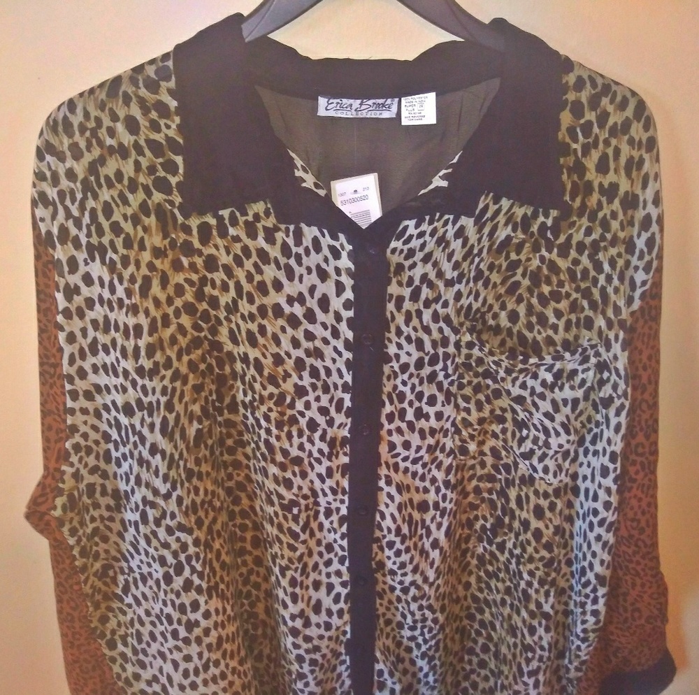 Mixed Animal Print Sheer Blouse